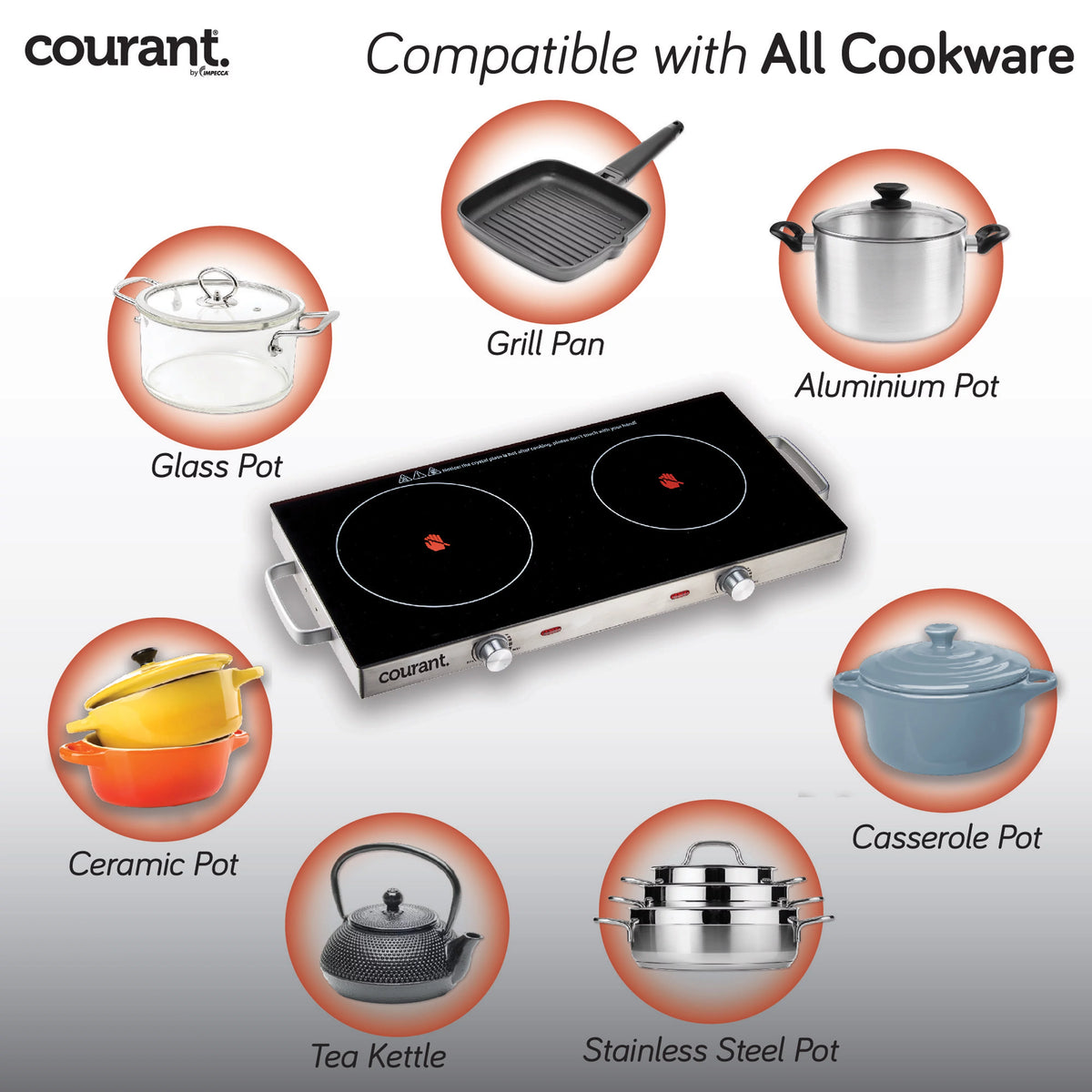 Electric Double Infrared Burner Ceramic Glass Cooktop 1700W Stainless Steel D758294