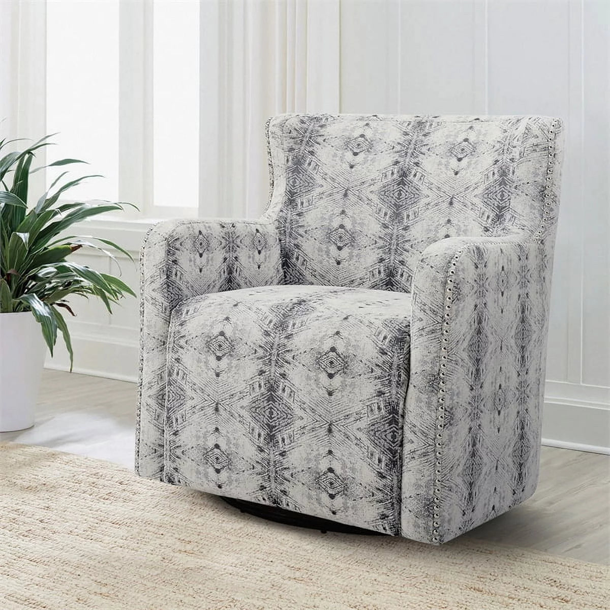 Off White Chenille Swivel Chair T87059