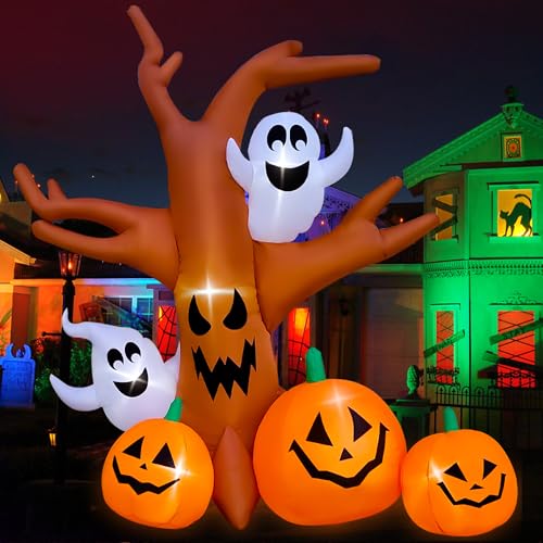 8 Ft Halloween Inflatable Dead Tree with Ghosts Pumpkins D5518