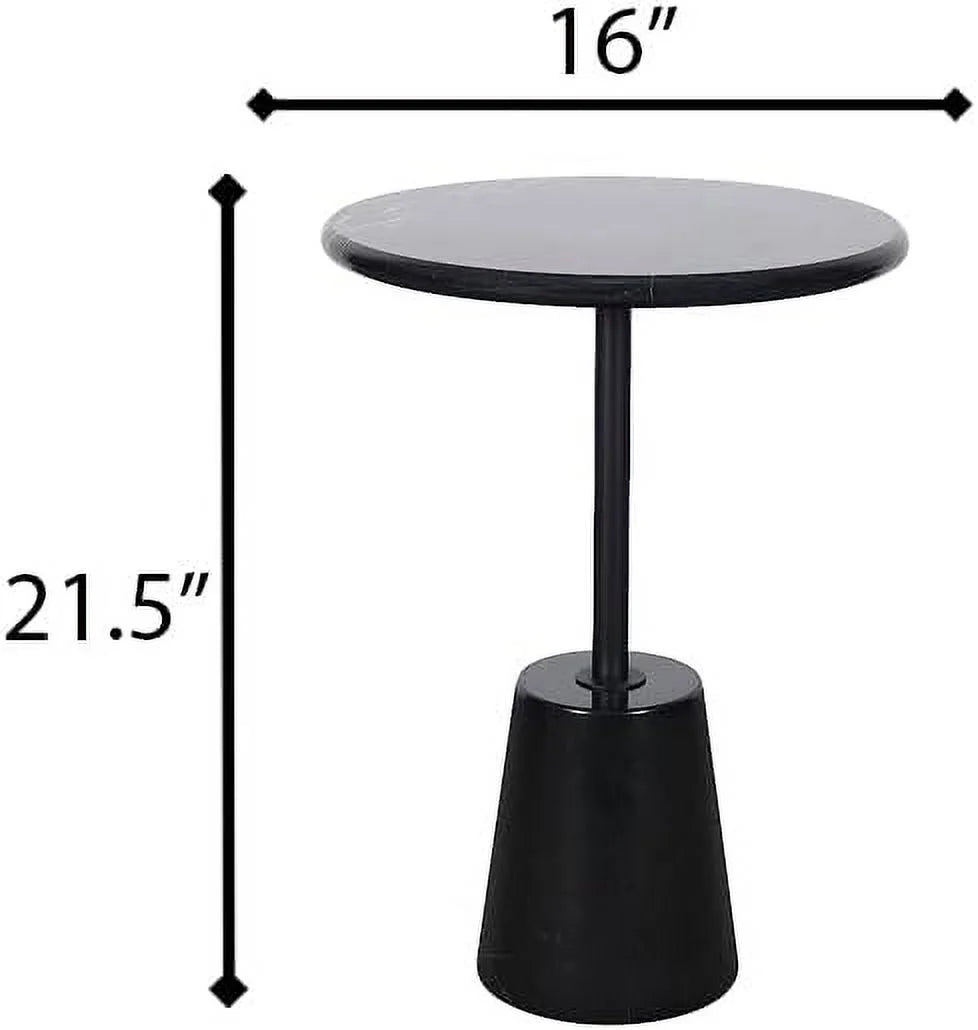 Black Marble Round Pedestal Side Table I698