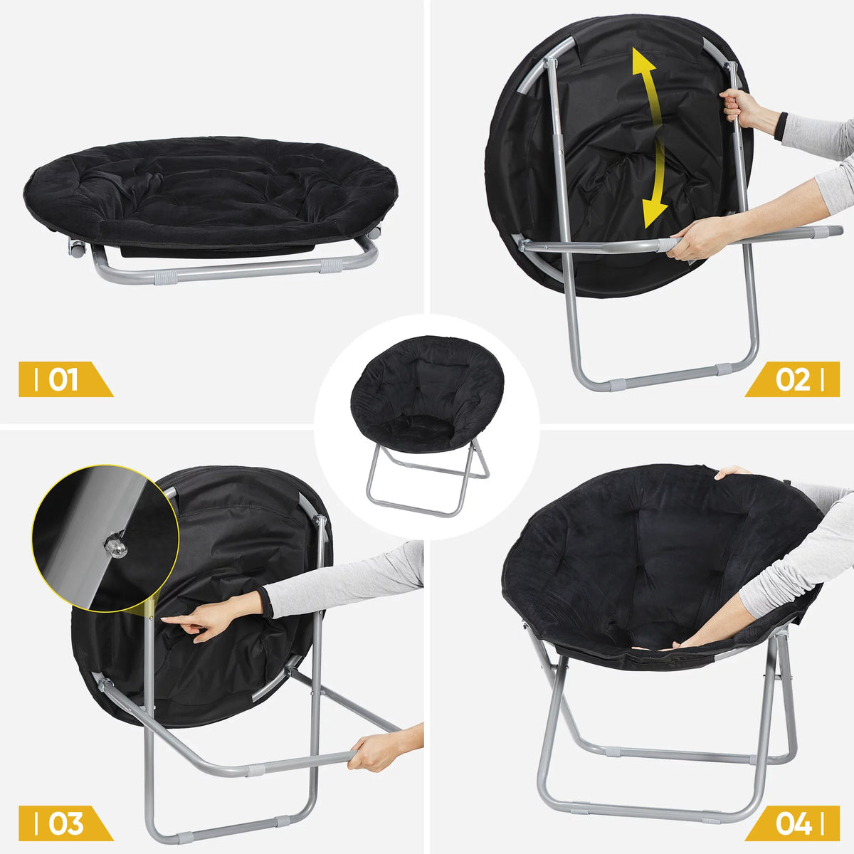 Foldable Faux Fur Saucer Chair Black N83117