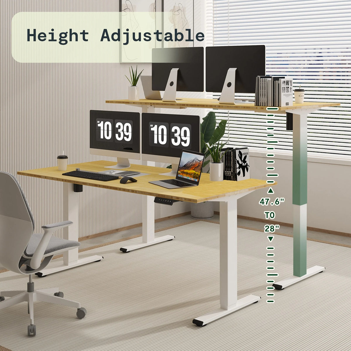 100% Bamboo Electric Standing Desk 60''X30'' White A9252