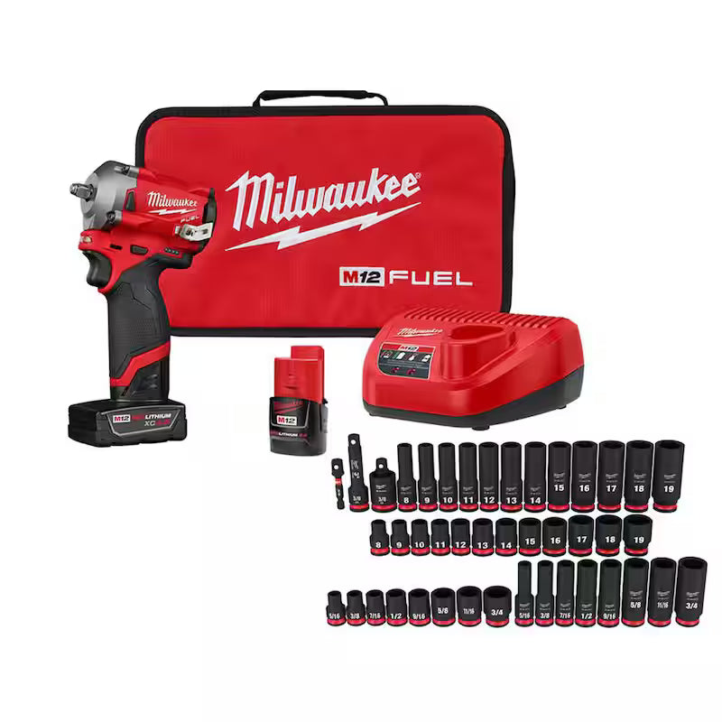 12V Brushless Cordless 3/8 in. Impact Wrench Kit with 43-Piece Socket Set F3185
