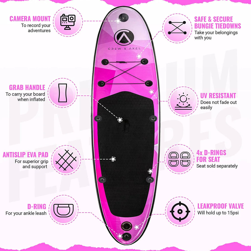 Inflatable Paddle Board SUP Kit with Paddle Pump Bag Pink W206807