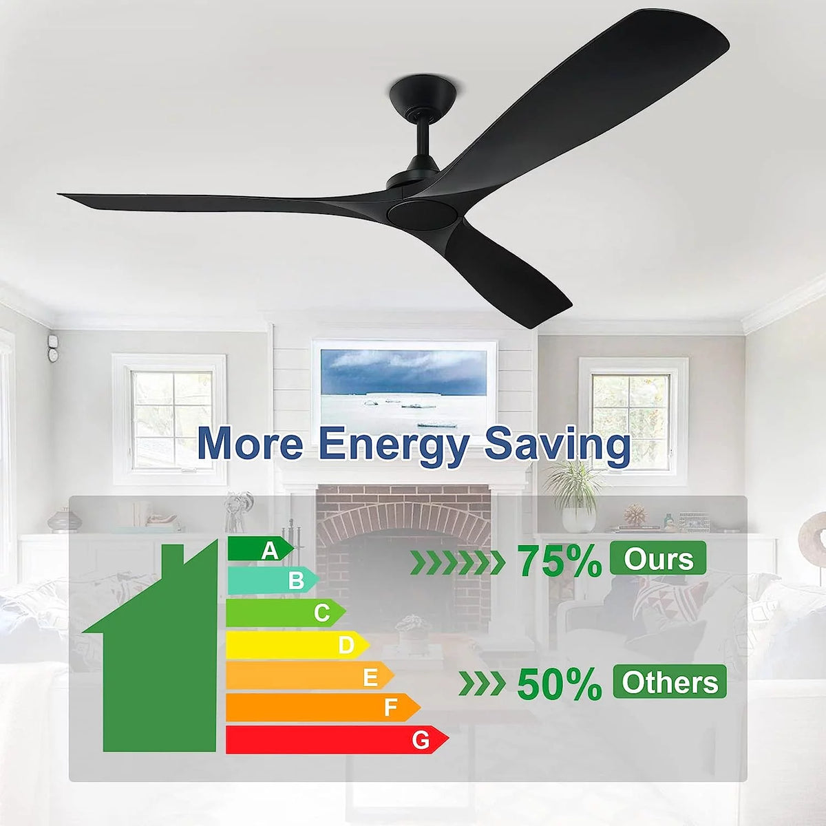 60" Modern 3-Blade Black Ceiling Fan with Remote Control E486712