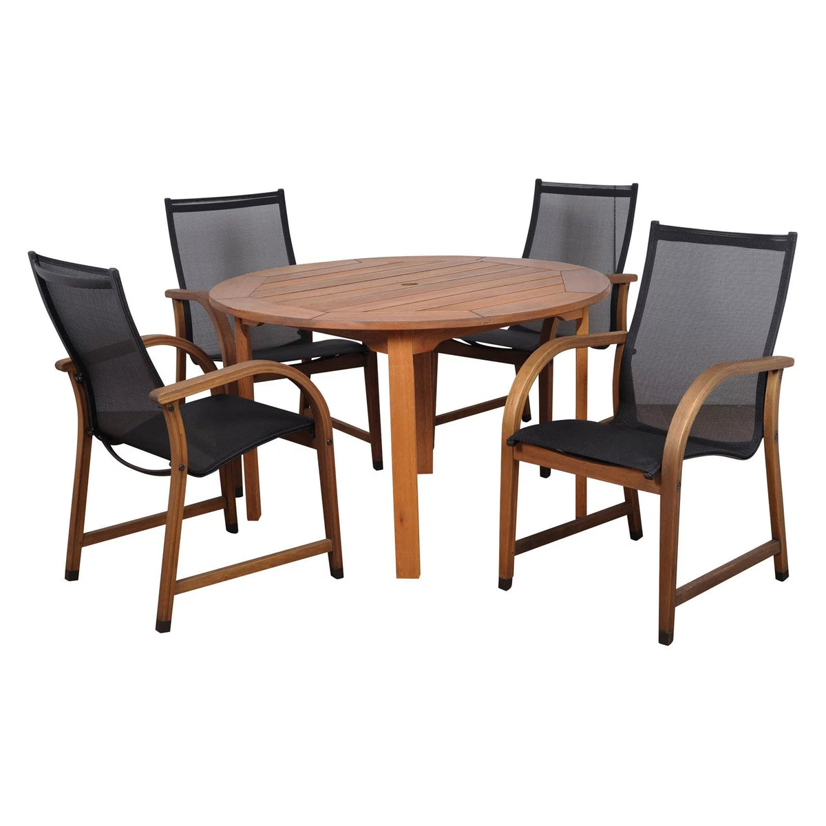 5-Piece Round Eucalyptus Wood Patio Dining Set A325