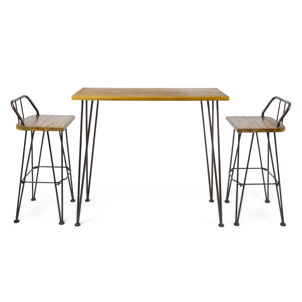 Acacia Wood Bar Set with Iron Frame P32717