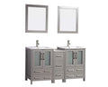 60 in. Grey Double Sink Ceramic Vanity Cabinet with Mirror Q732