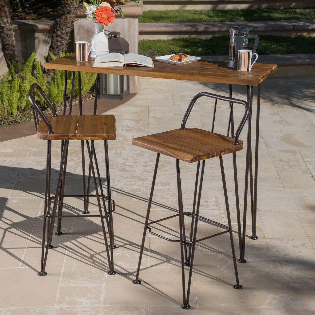 Acacia Wood Bar Set with Iron Frame P32717