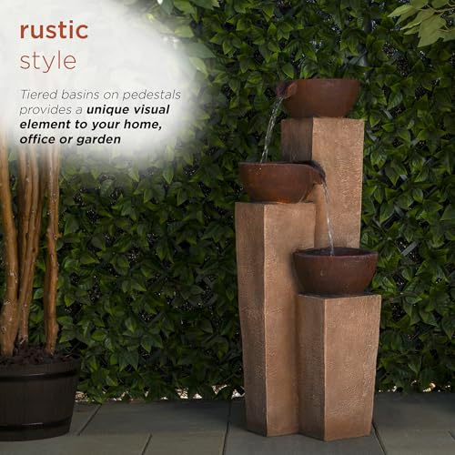 41” Outdoor 3-Tiered Weathered Stone Water Fountain N694