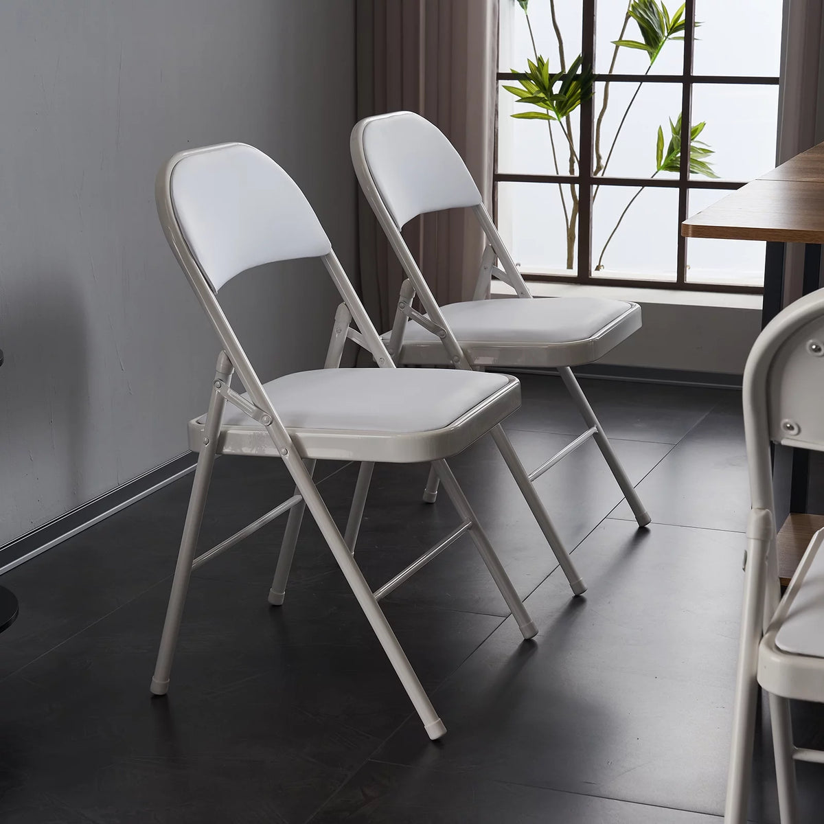 6 Pack Black Folding Chairs Cushioned Padded Seat Metal Frame M223204