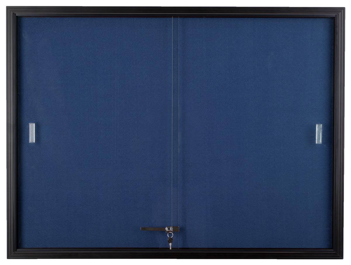 Blue Fabric 48 inch x 36 inch Locking Bulletin Board W86085