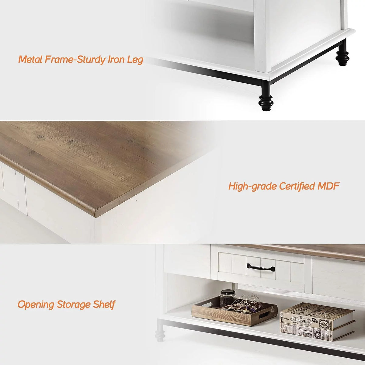 White Coffee Table with 1 Drawer and Storage Shelf E2140
