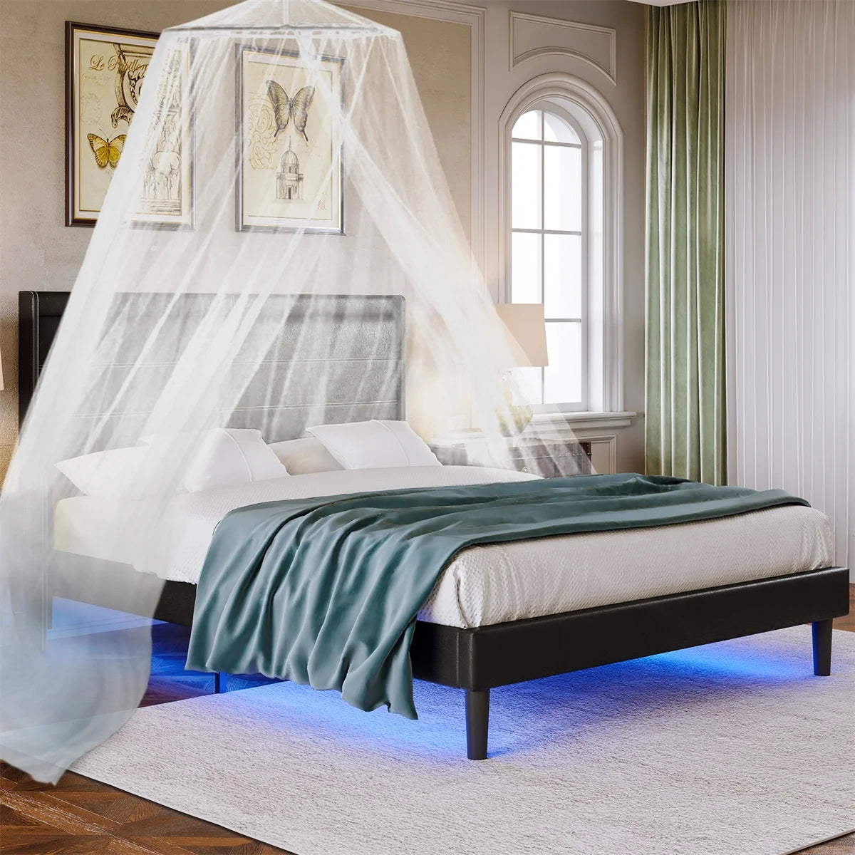 Queen Size Upholstered Bed with Lights E27272