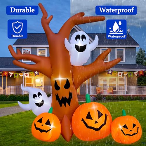 8 Ft Halloween Inflatable Dead Tree with Ghosts Pumpkins D5518