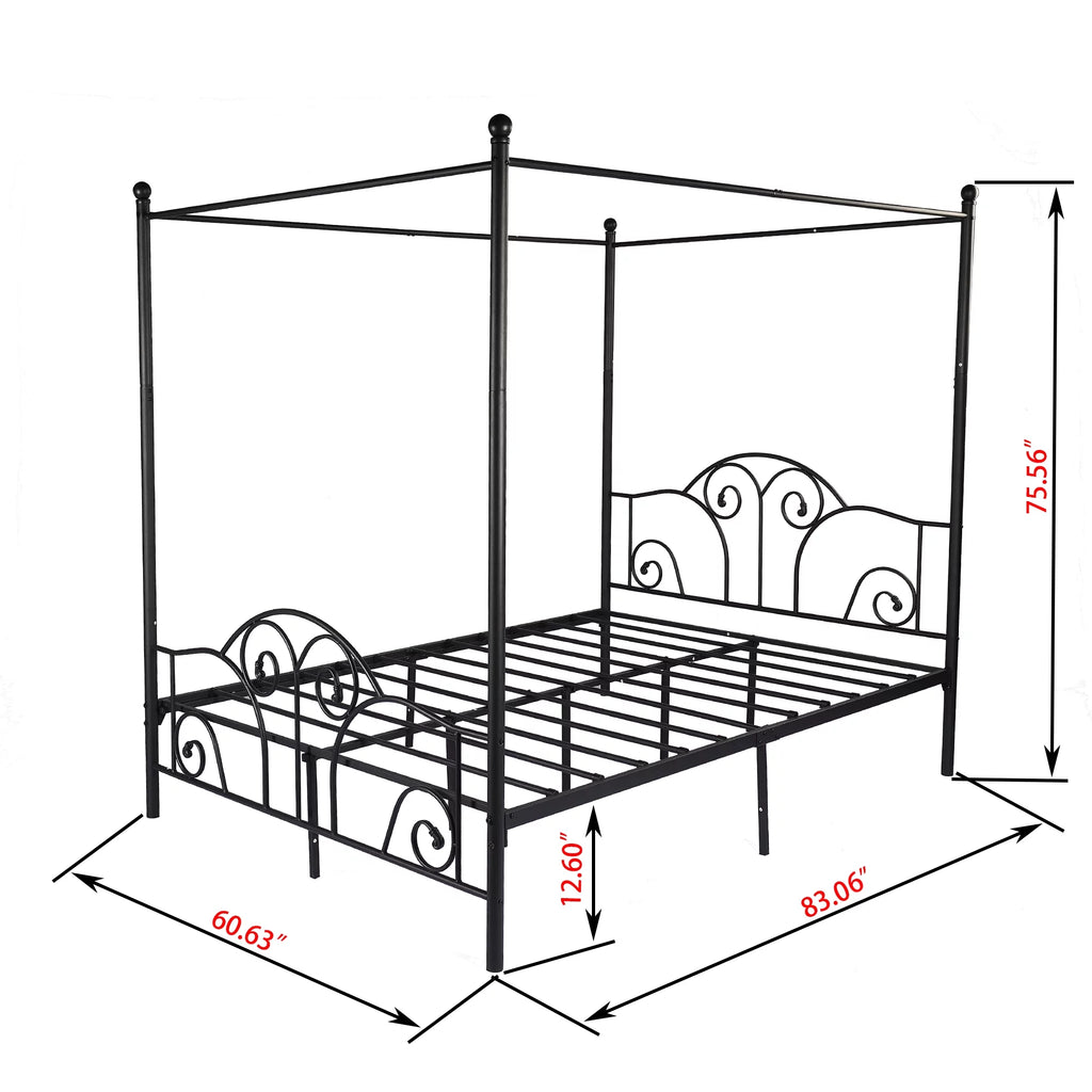 Vintage White Full Size Metal Canopy Bed Frame Y15371