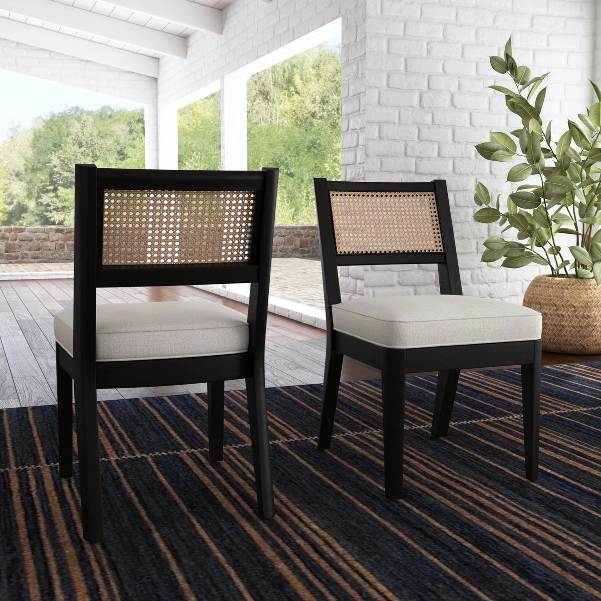 Black Mid-Century Wood Dining Chair Y876