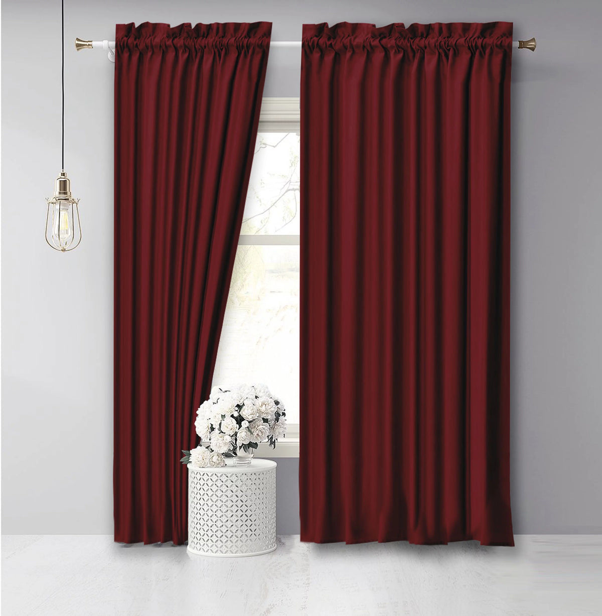 Cotton Slub Maroon 65 Inch Long Rod Pocket Curtains 2 Panels D346