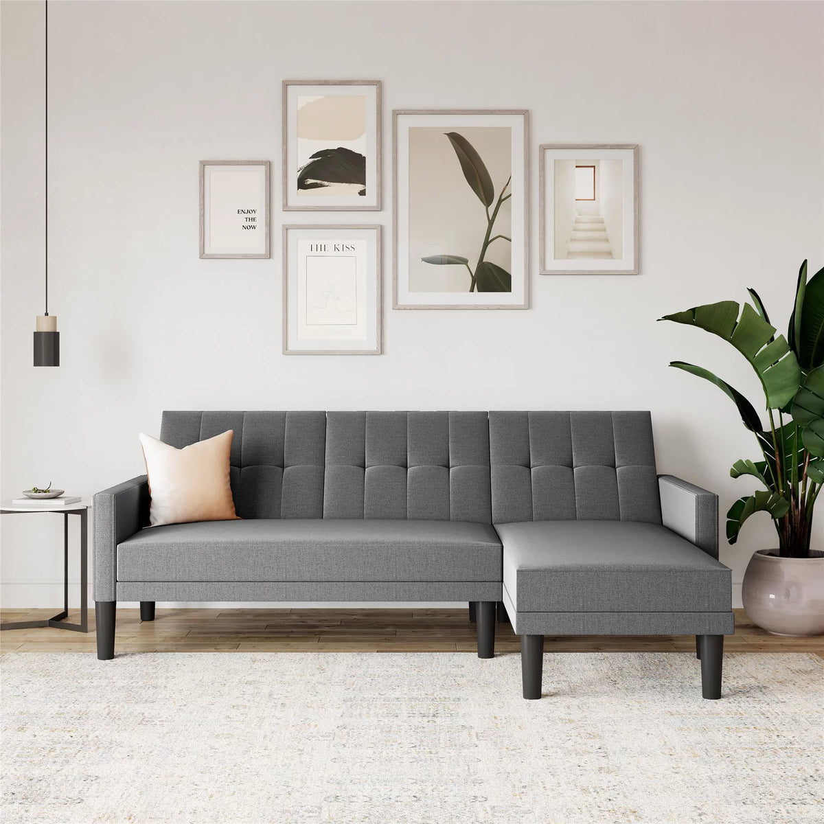 Grey Linen Sectional Sofa Futon O304067