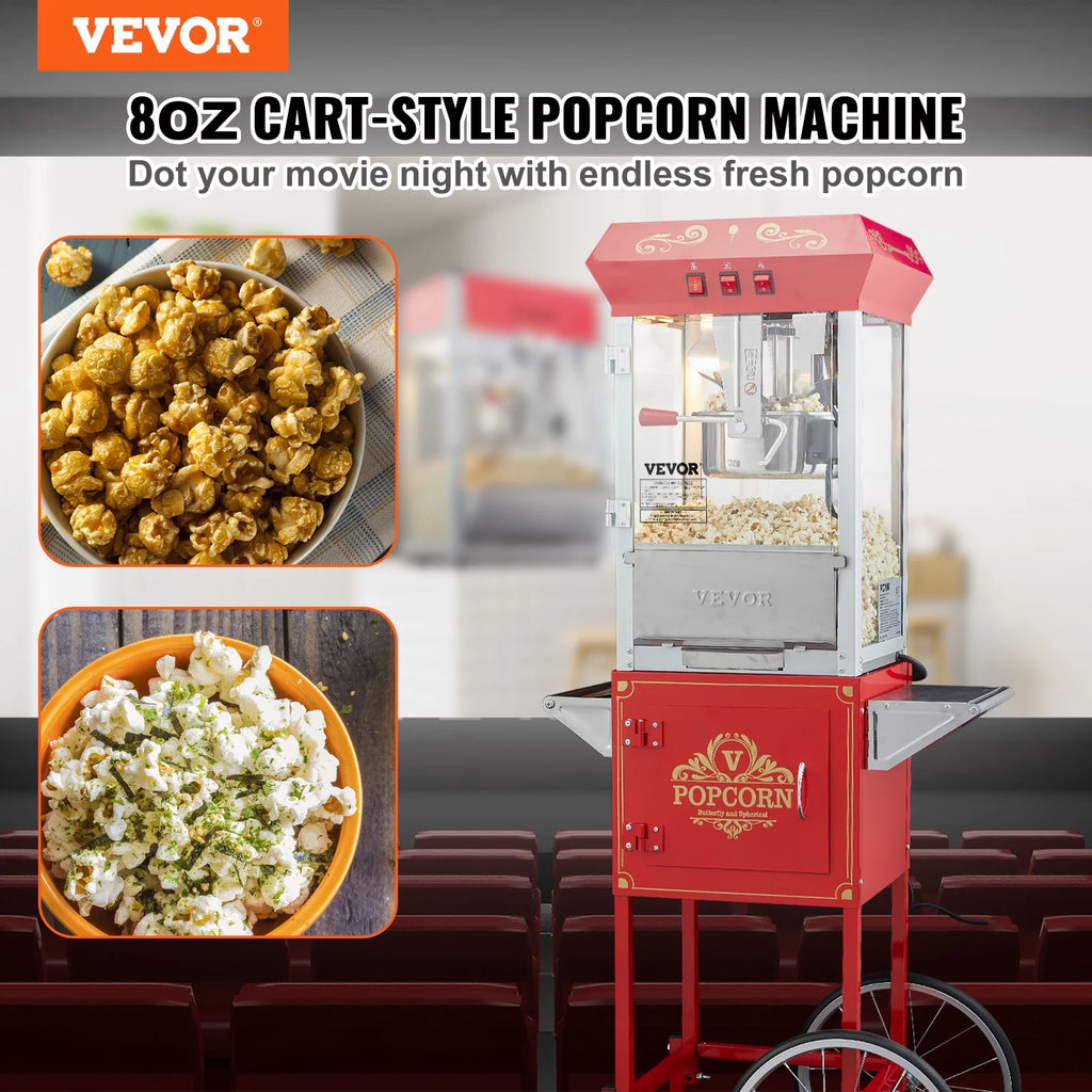 8 oz 48 Cups 850W Red Popcorn Maker Cart N730