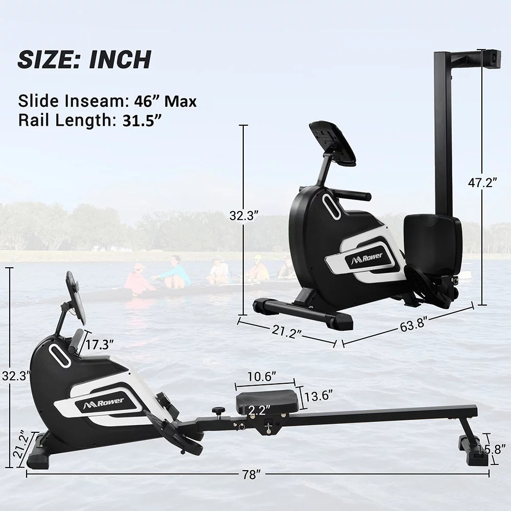 Magnetic Rowing Machine Folding 330lb Weight Capacity Silver O27724