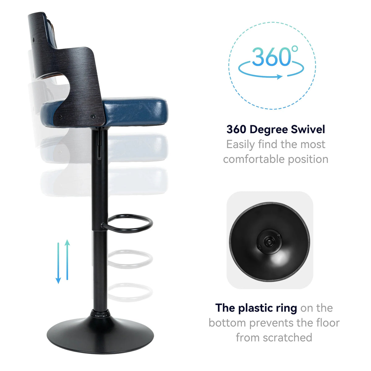 Adjustable Bar Stools with Wood Back Set of 4 P2069