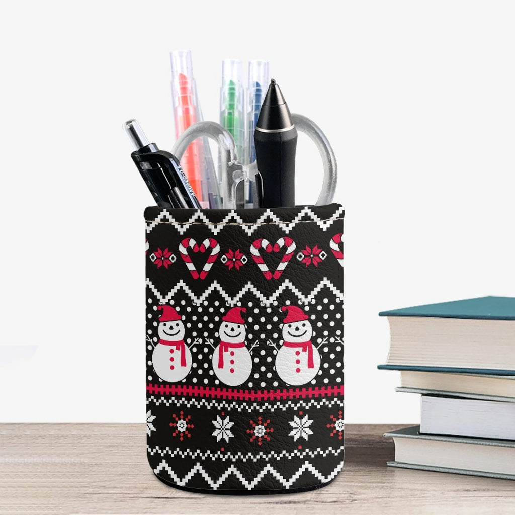 Christmas Pencil Holder Desk Drawer Organizer Leather Pen Container Y71466