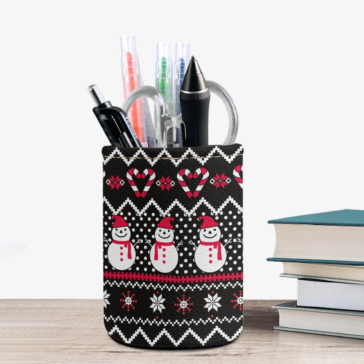 Christmas Pencil Holder Desk Drawer Organizer Leather Pen Container Y71466