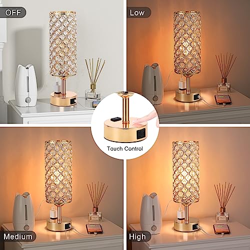 Crystal Touch Control Table Lamp Set of 2 with USB Ports B59766