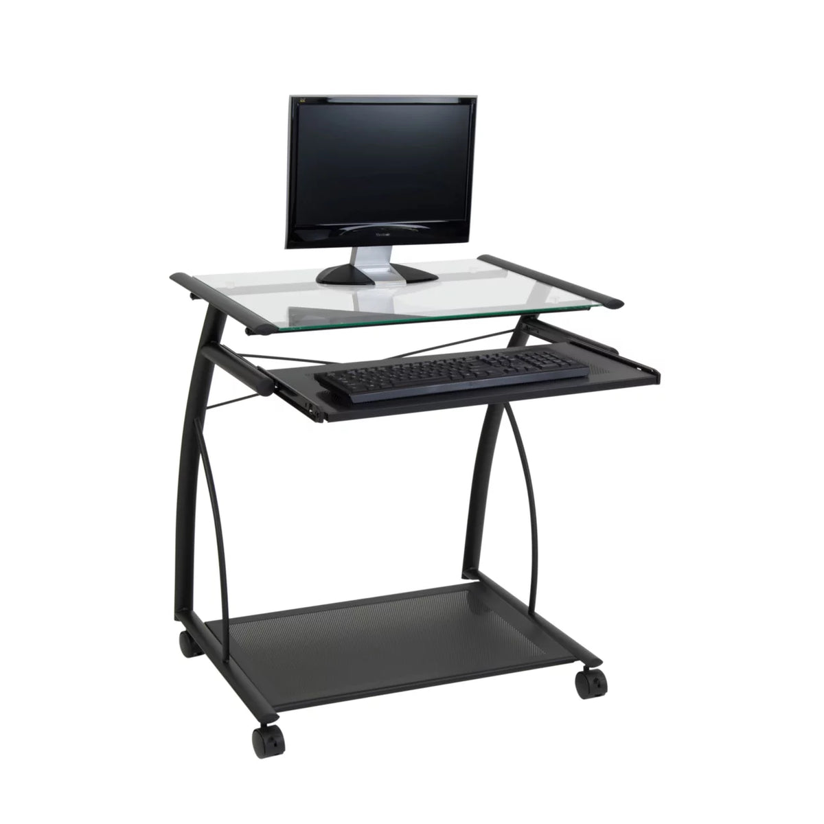 Compact Computer Cart with Storage and Keyboard Shelf J228