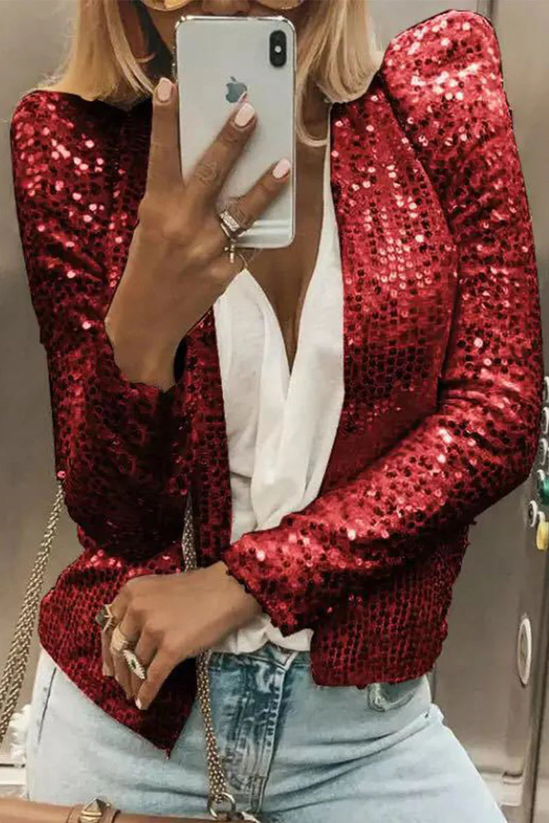 Solid Sequins Patchwork Outerwear X820