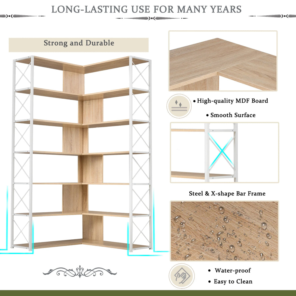 7-Tier L-Shaped Corner Bookshelf S749
