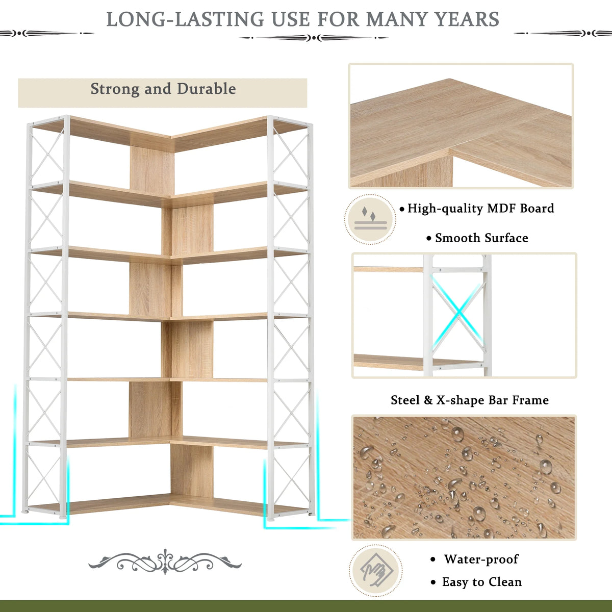 7-Tier L-Shaped Corner Bookshelf S749